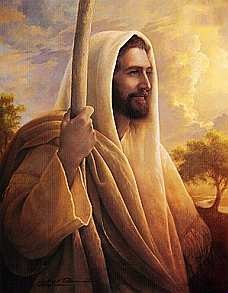 Jesus holding a shepherd's hook