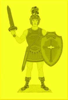 A picture depicting a man in armor with a cross on his shield - the Armor of the Lord