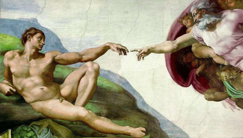 picture of the finger of Elohim reaching out adn touching the finger of Adam
