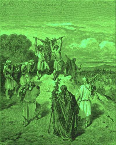 Depiction of Israelite spies carrying the cluster of grapes